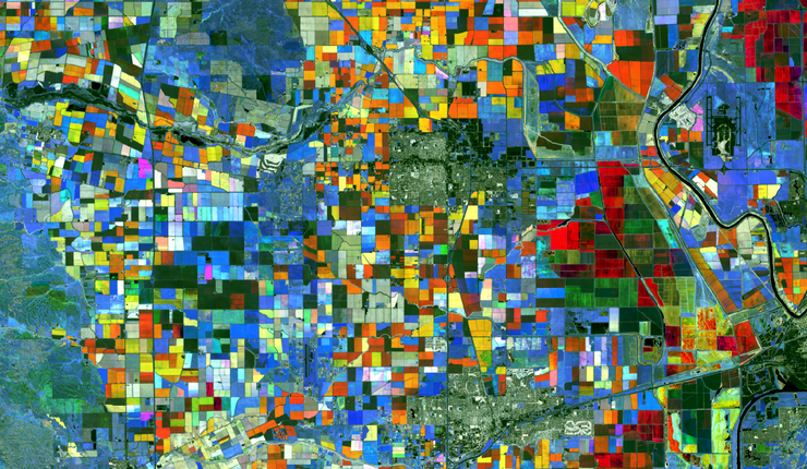 Visualised NDVI time series of the Landsat 8 satellite from the Sacramento Valley, California. Figure created by Hannes Feilhauer based on USGS Landsat 8 data.
