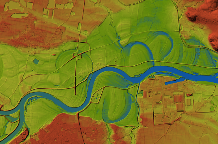 Floodplain of the Danube river between Straubing and Oberalteich. Datasource DEM1: Bavarian Surveying Administration. Visual representation: A. Köhler