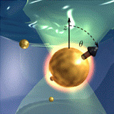 Illustration eines Goldpartikels, das mit einem Laser geheizt wird
