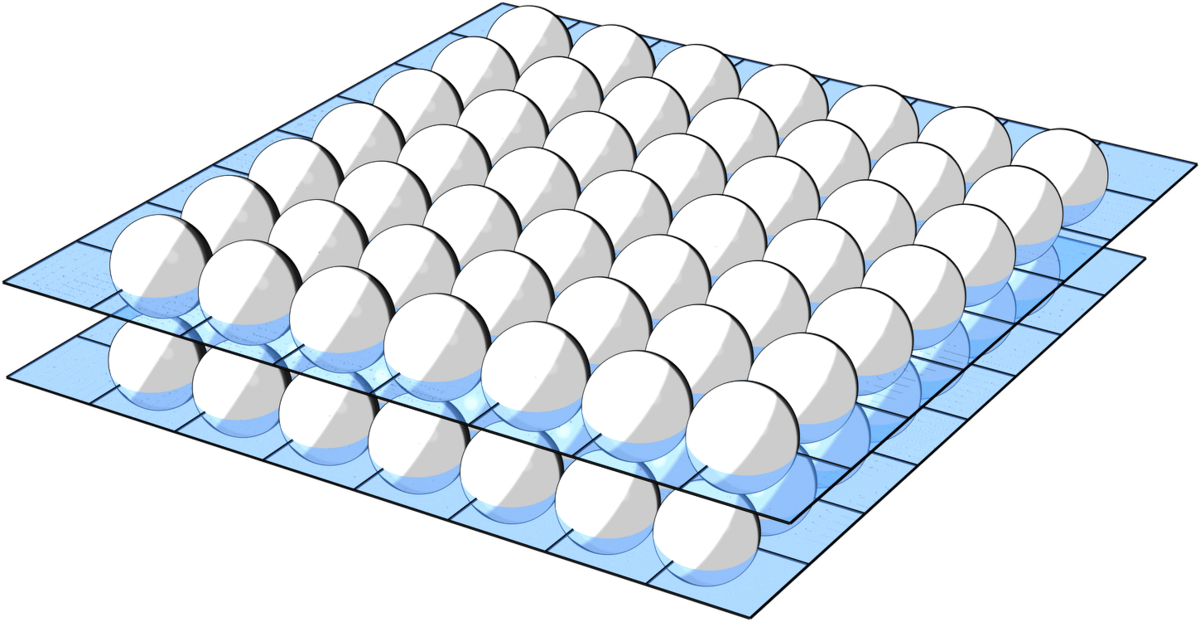 Dreidimensionale Darstellung einer Kugelpackung mit zwei Ebenen